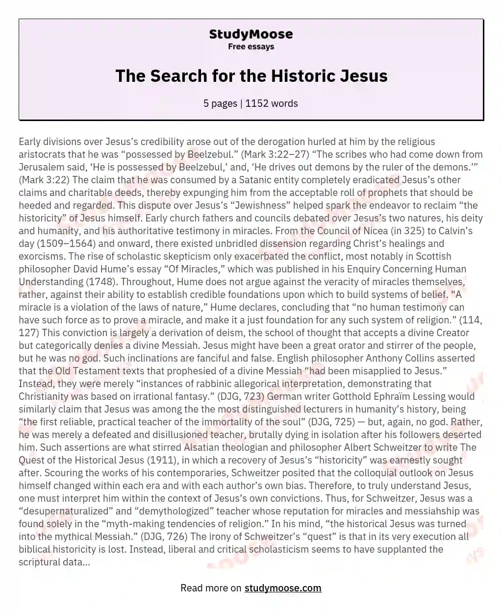 The Search for the Historic Jesus essay