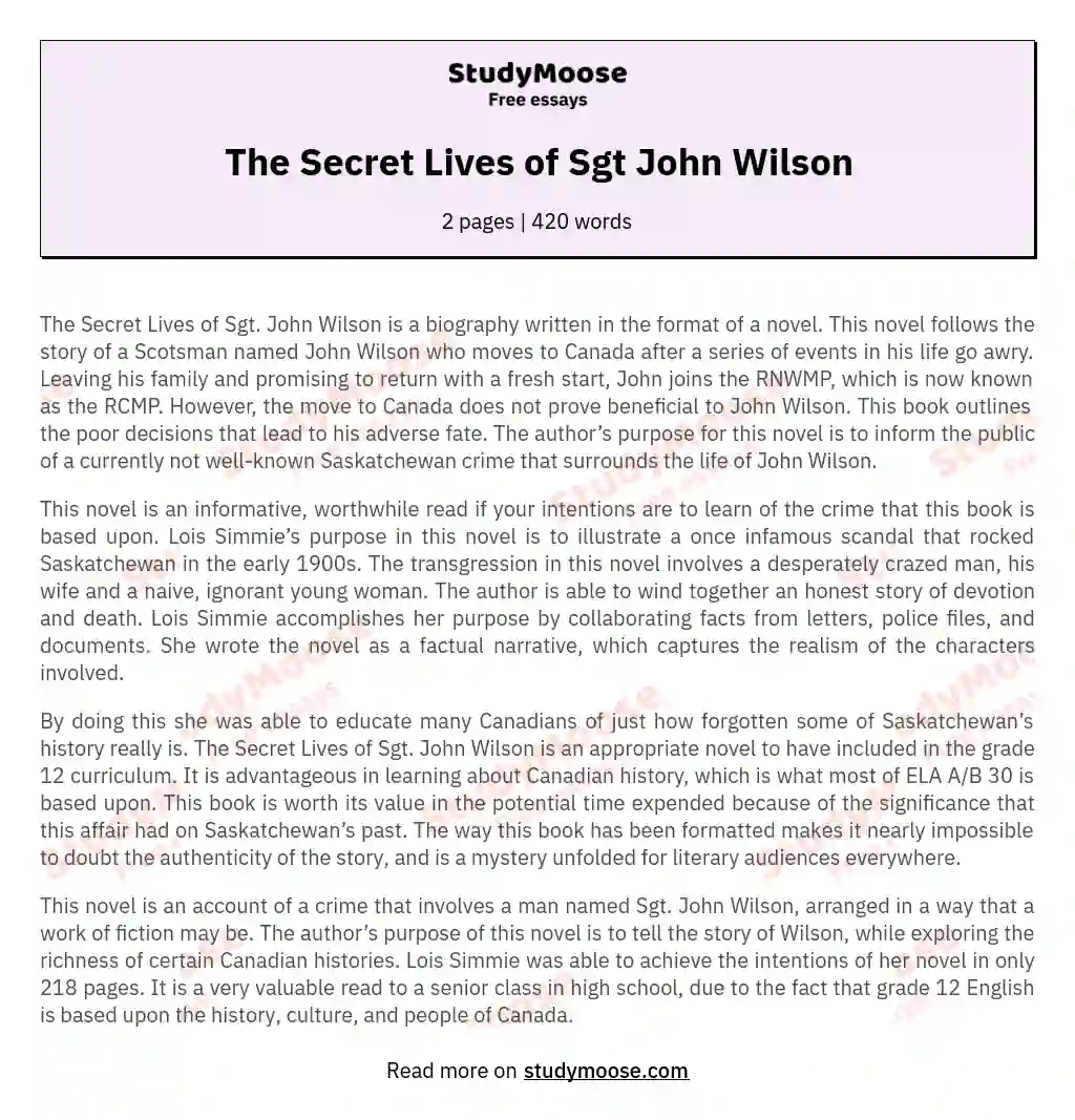 the secret lives of sgt john wilson summary