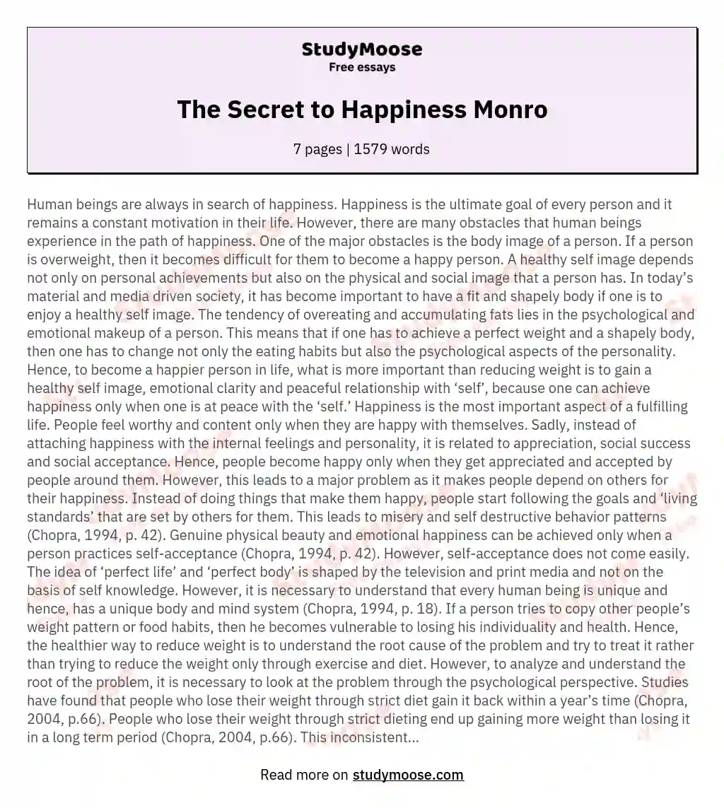 The Secret to Happiness Monro essay