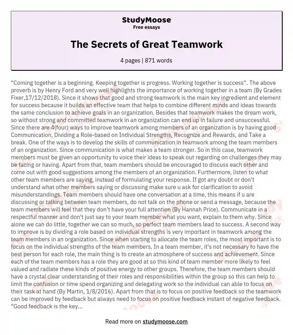 The Secrets of Great Teamwork essay