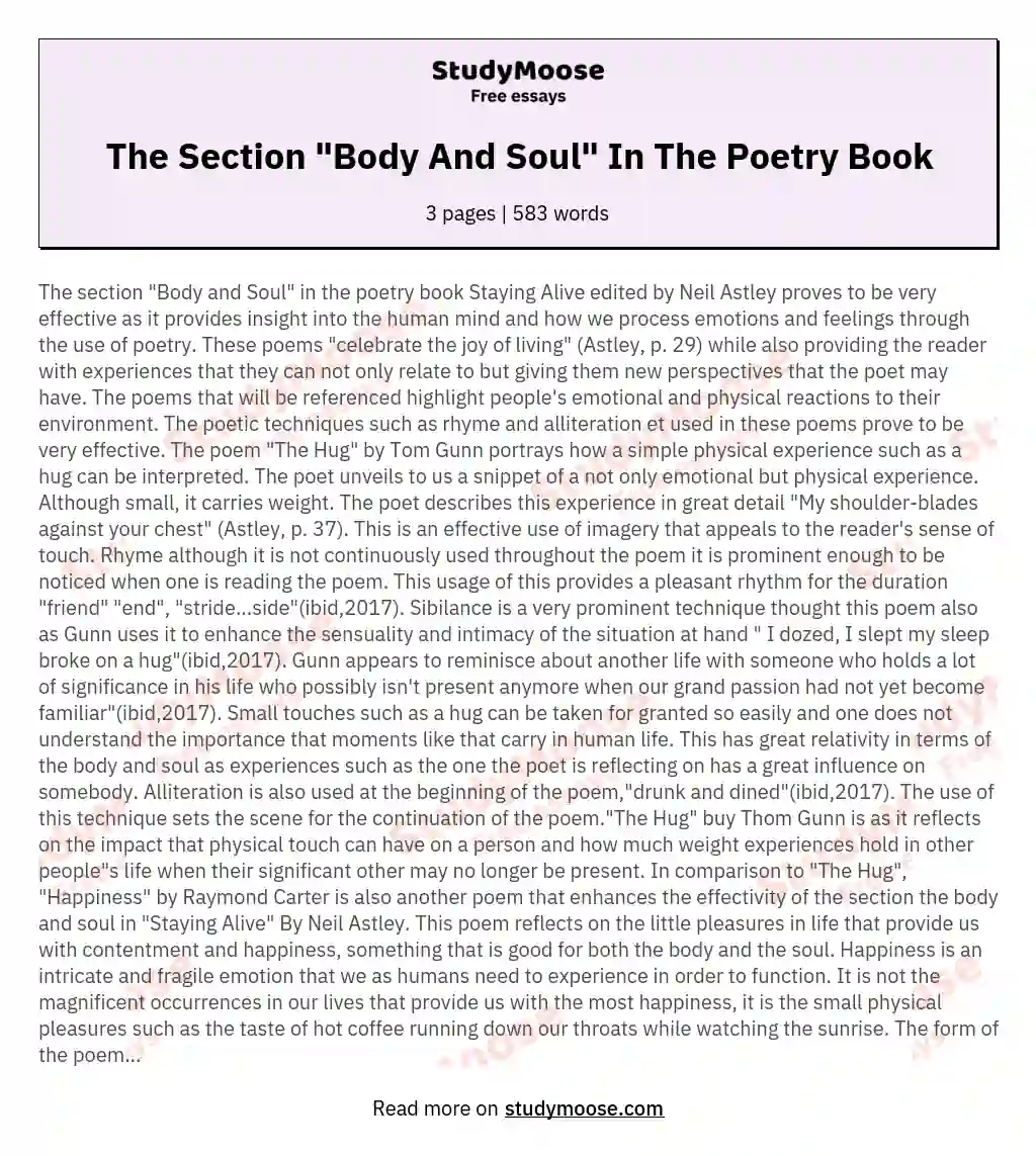 The Section "Body And Soul" In The Poetry Book essay