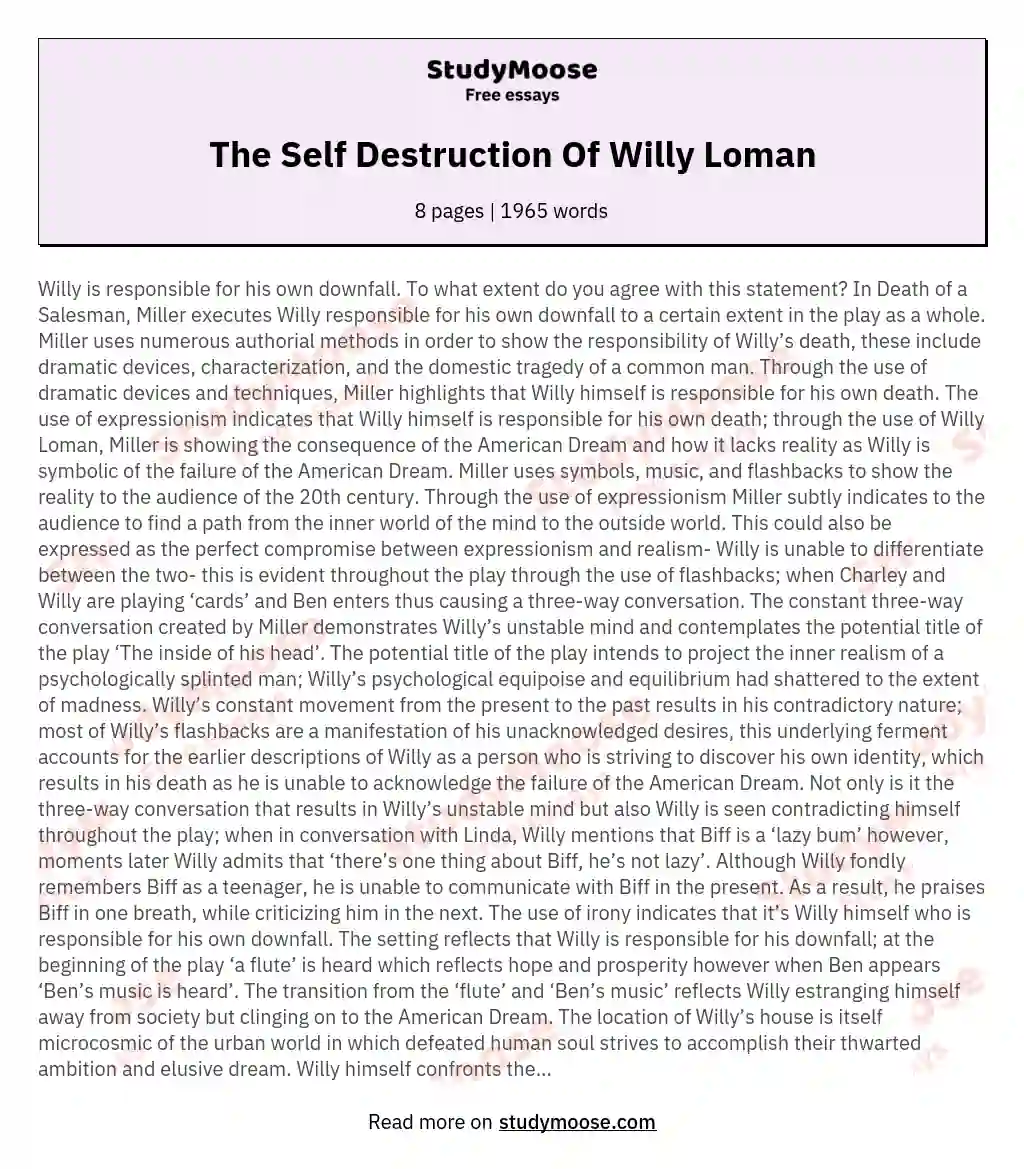 The Self Destruction Of Willy Loman