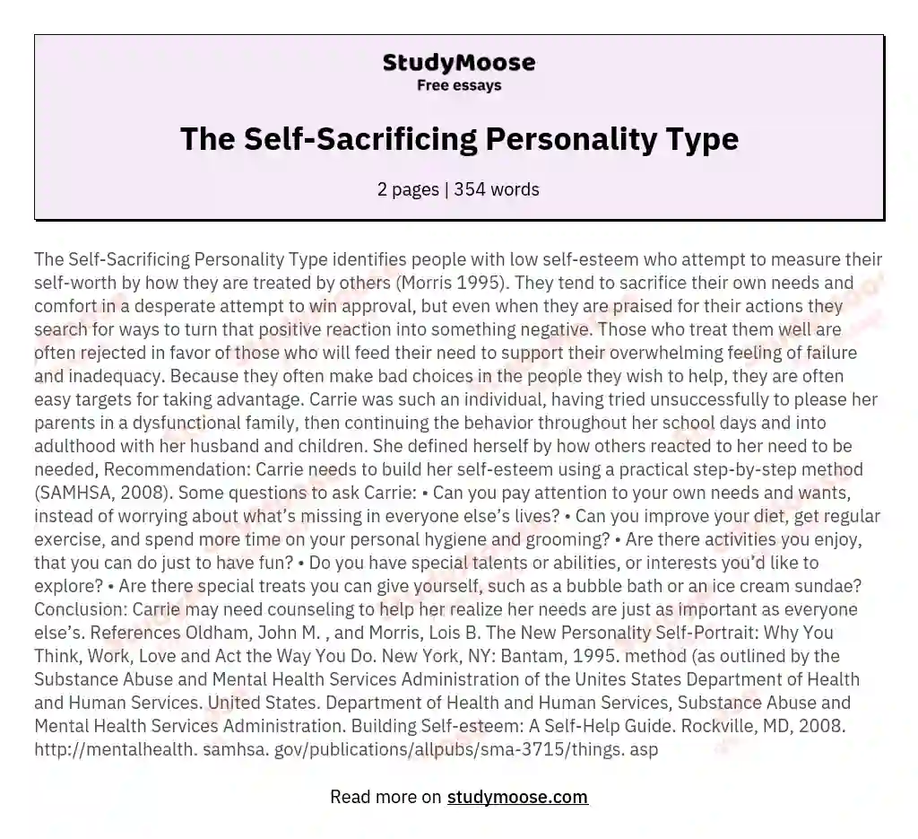 The Self-Sacrificing Personality Type essay