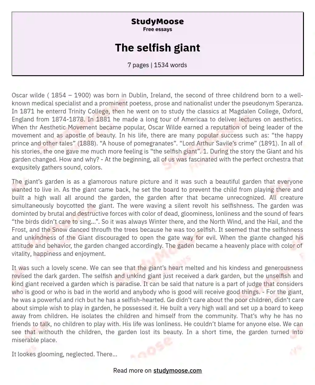 The selfish giant essay