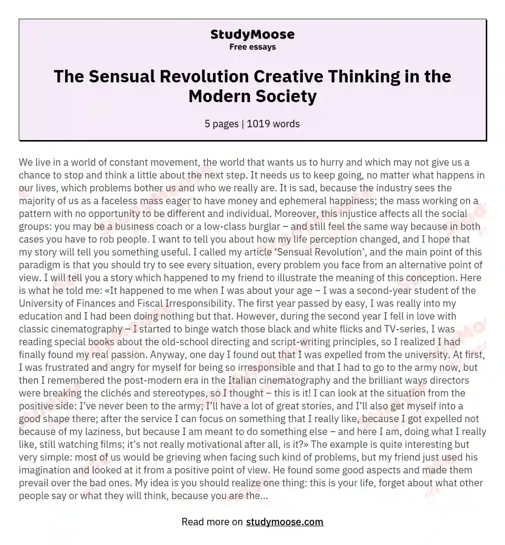 The Sensual Revolution Creative Thinking in the Modern Society essay