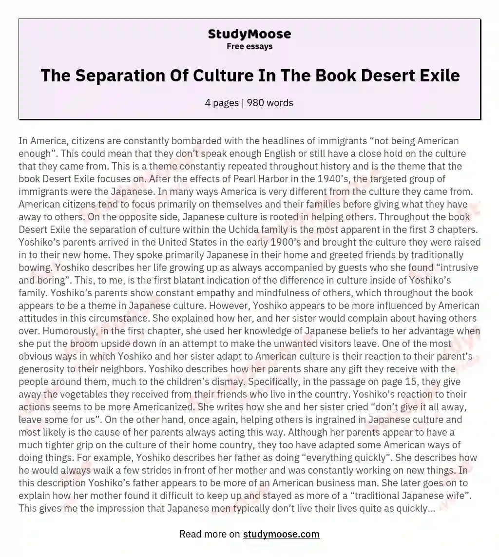 The Separation Of Culture In The Book Desert Exile essay