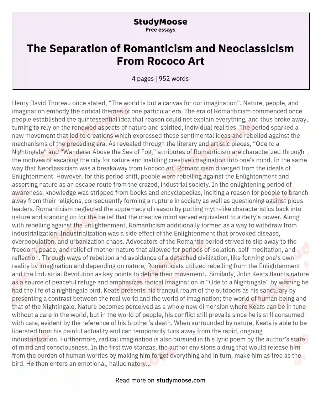 The Separation of Romanticism and Neoclassicism From Rococo Art essay