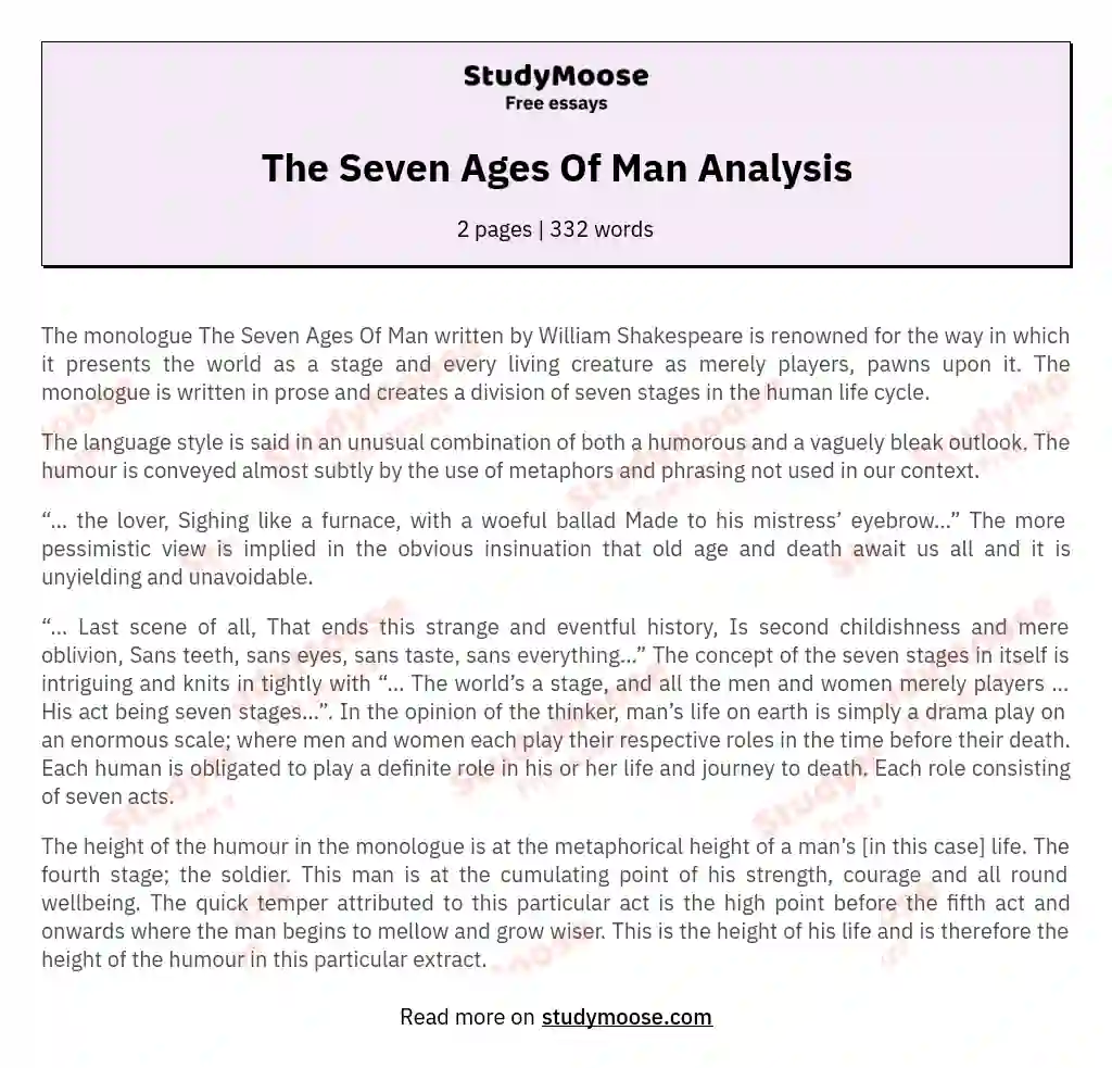 The Seven Ages Of Man Analysis essay