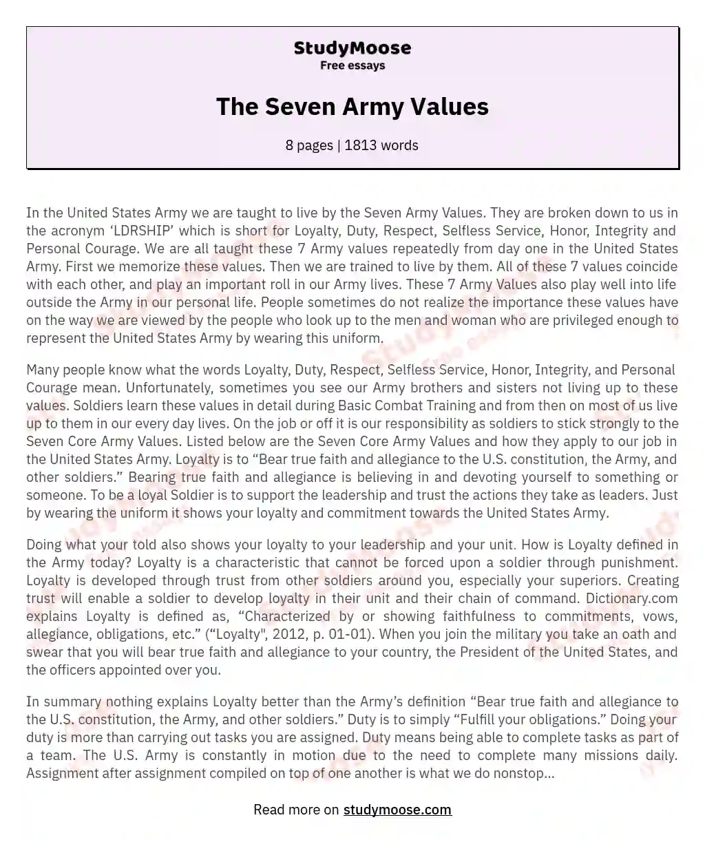 The Seven Army Values: A Pillar of Strength essay