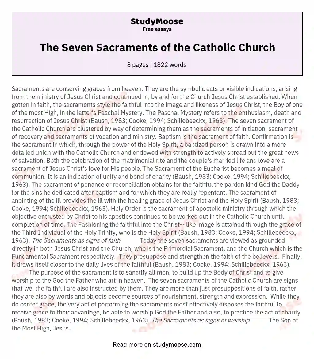 The Seven Sacraments of the Catholic Church essay