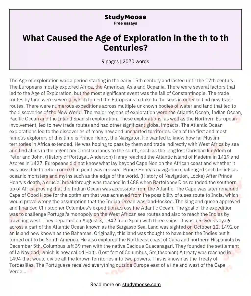 What Caused the Age of Exploration in the th to th Centuries? essay