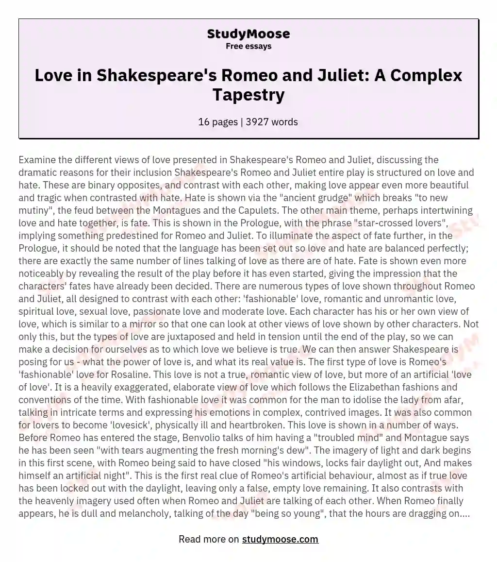 Love in Shakespeare's Romeo and Juliet: A Complex Tapestry essay