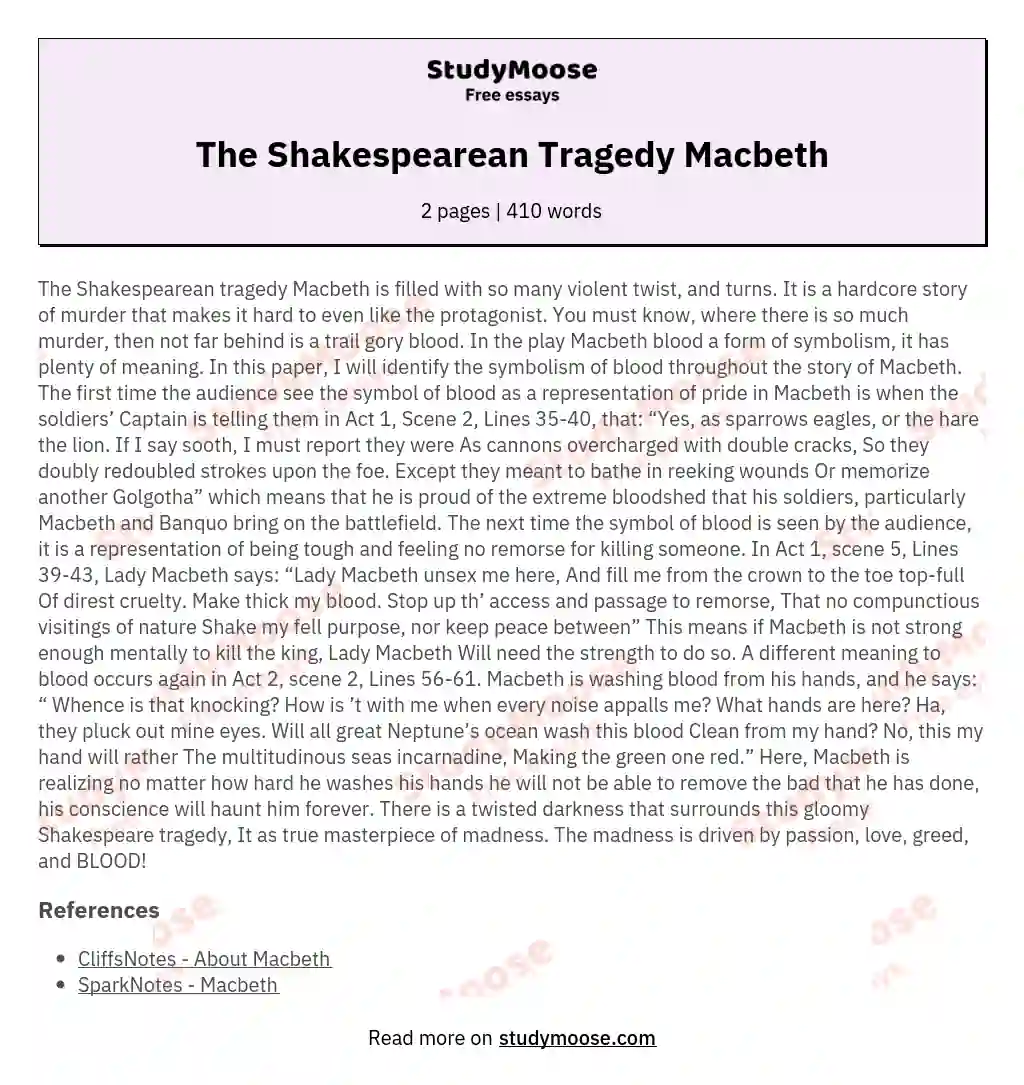 The Shakespearean Tragedy Macbeth