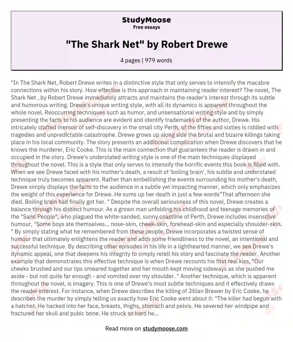 "The Shark Net" by Robert Drewe essay