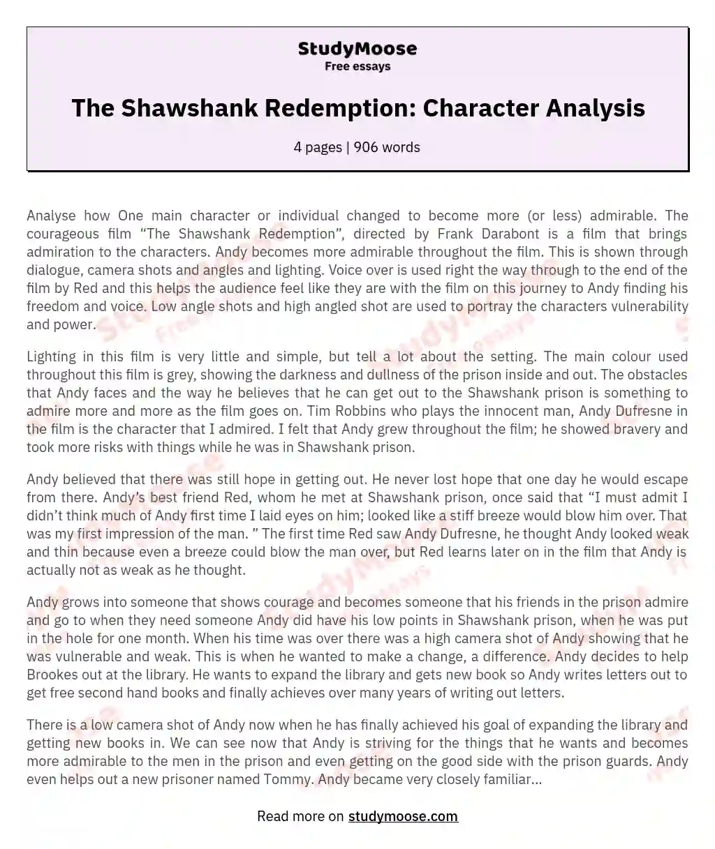 shawshank redemption main character