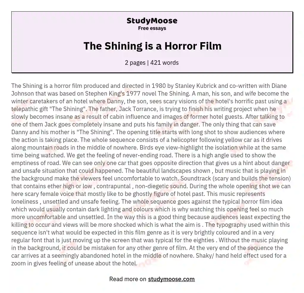 The Shining is a Horror Film essay