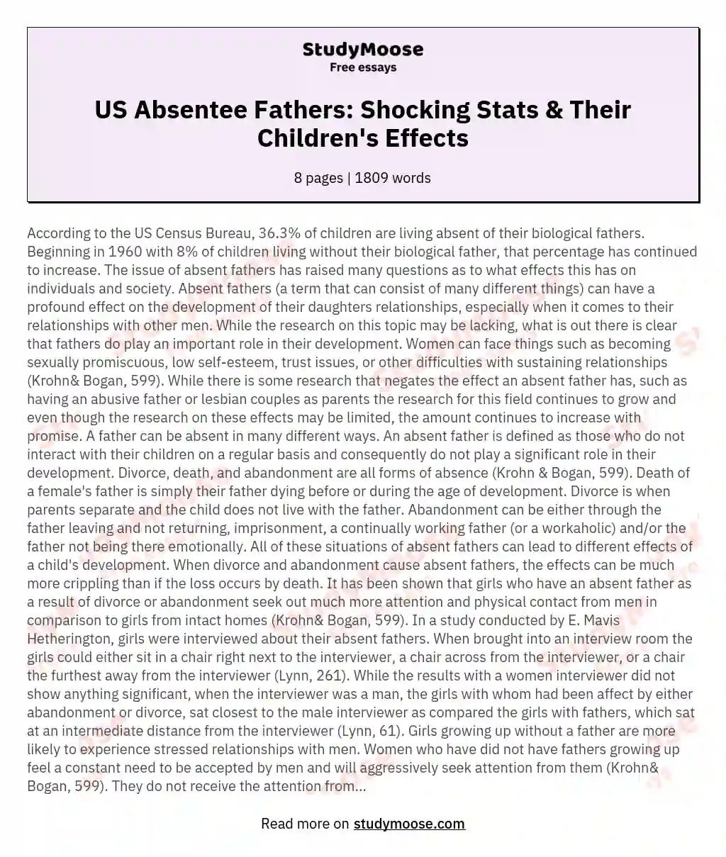 US Absentee Fathers: Shocking Stats & Their Children's Effects essay