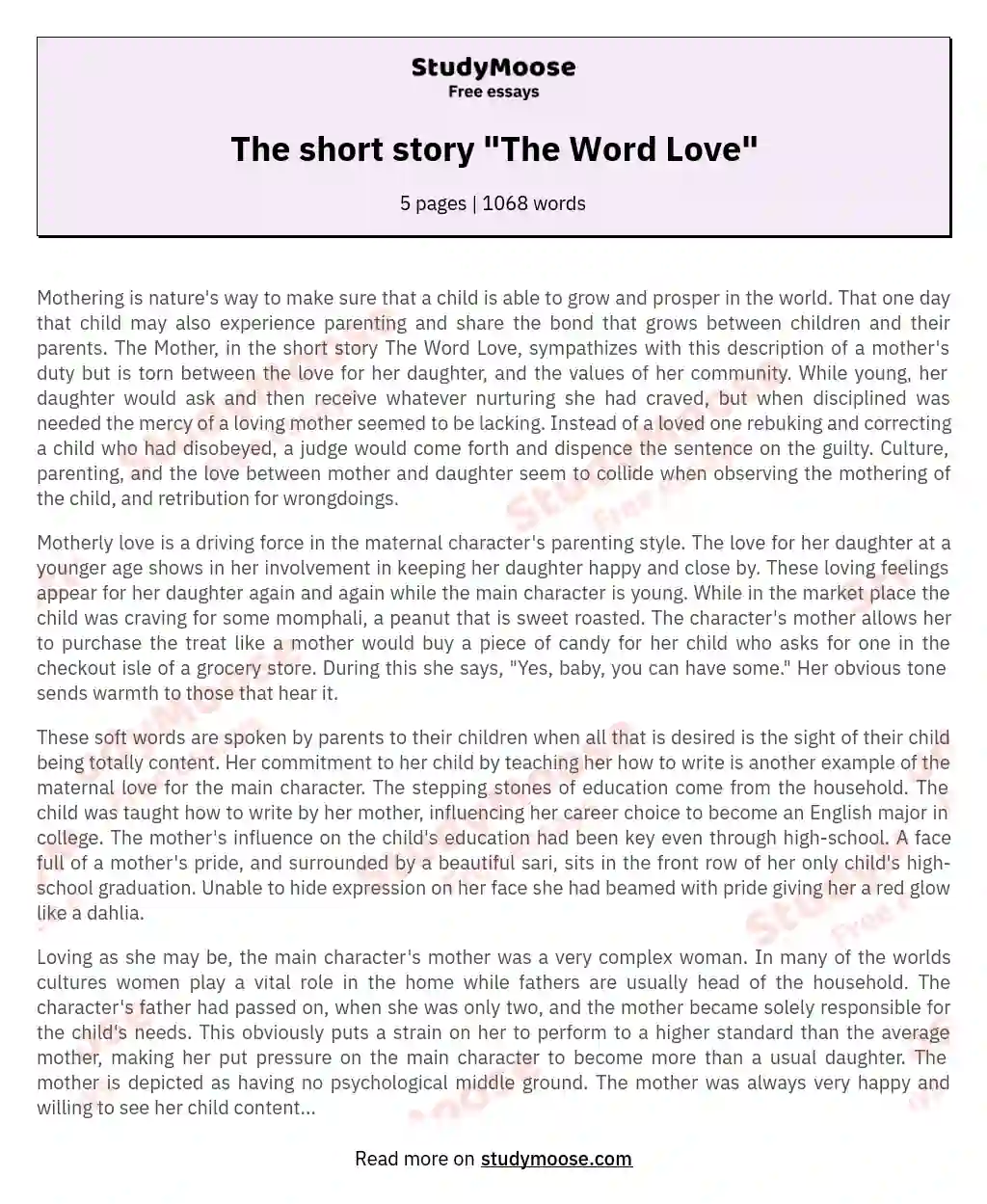 The short story "The Word Love" essay