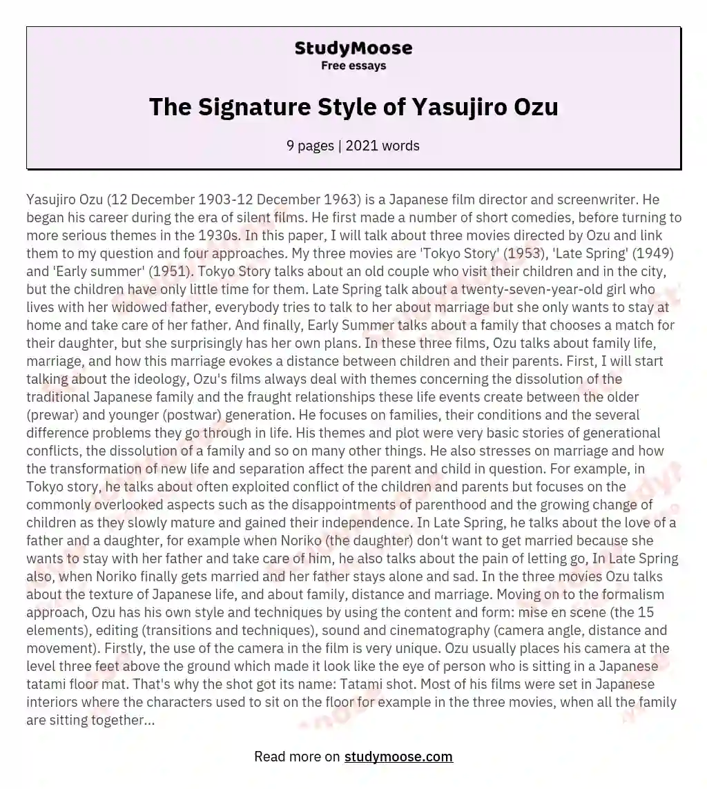 The Signature Style of Yasujiro Ozu essay