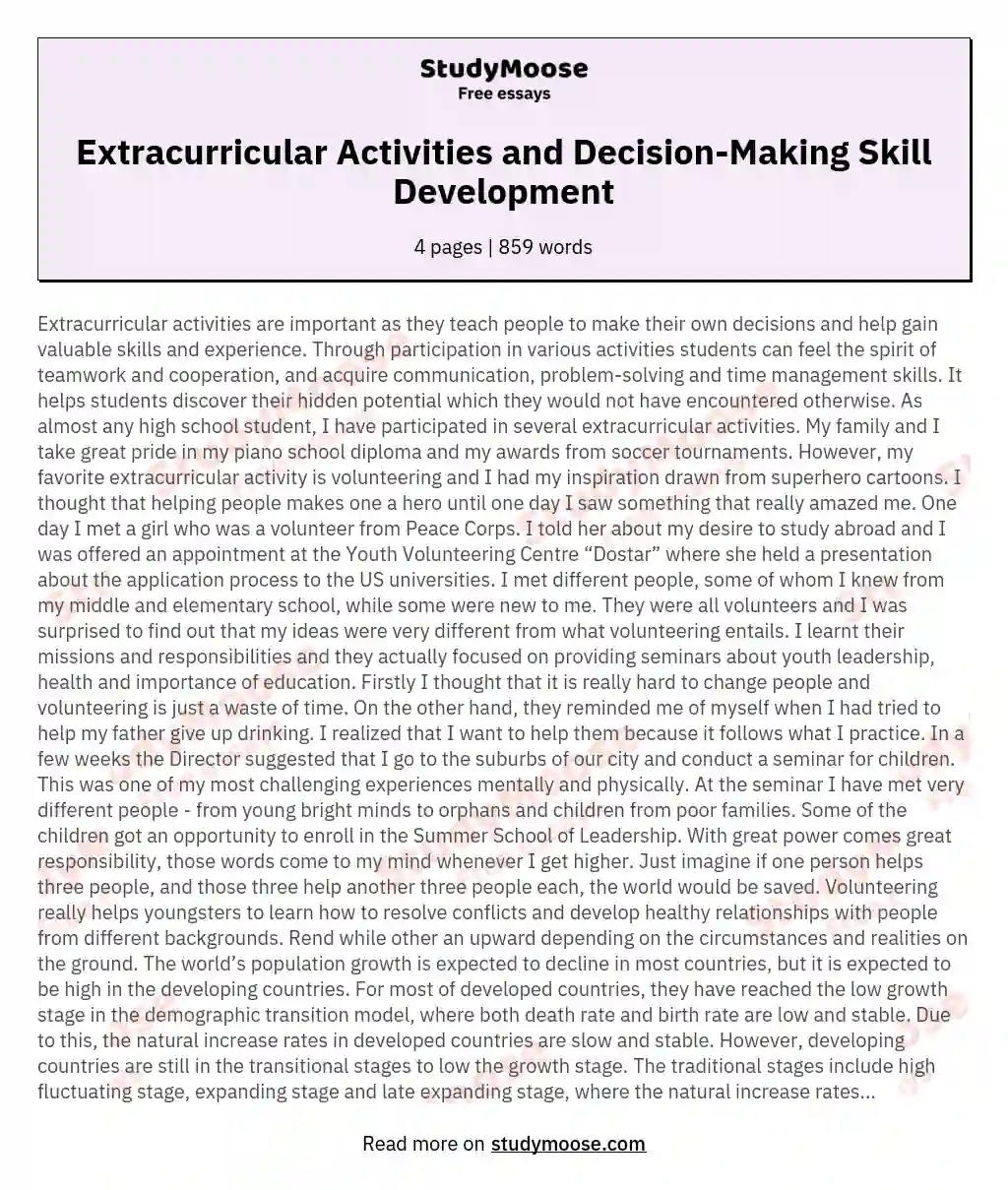 Extracurricular Activities and Decision-Making Skill Development essay