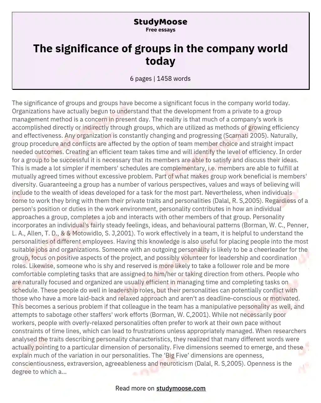 The significance of groups in the company world today essay