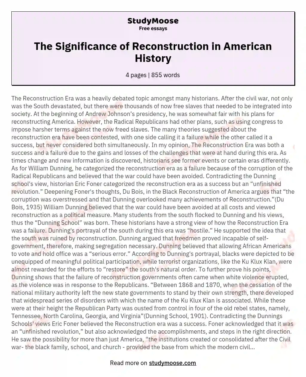 The Significance of Reconstruction in American History