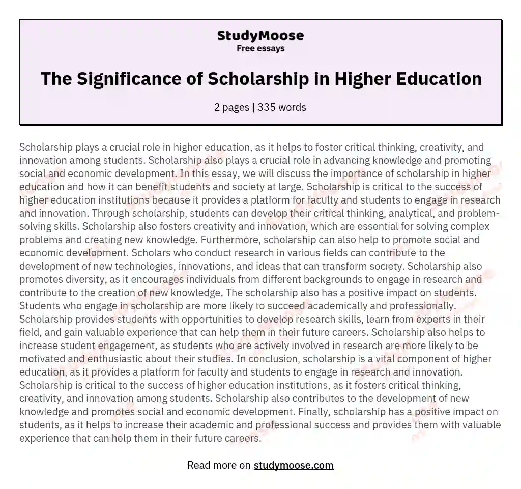 The Significance of Scholarship in Higher Education essay