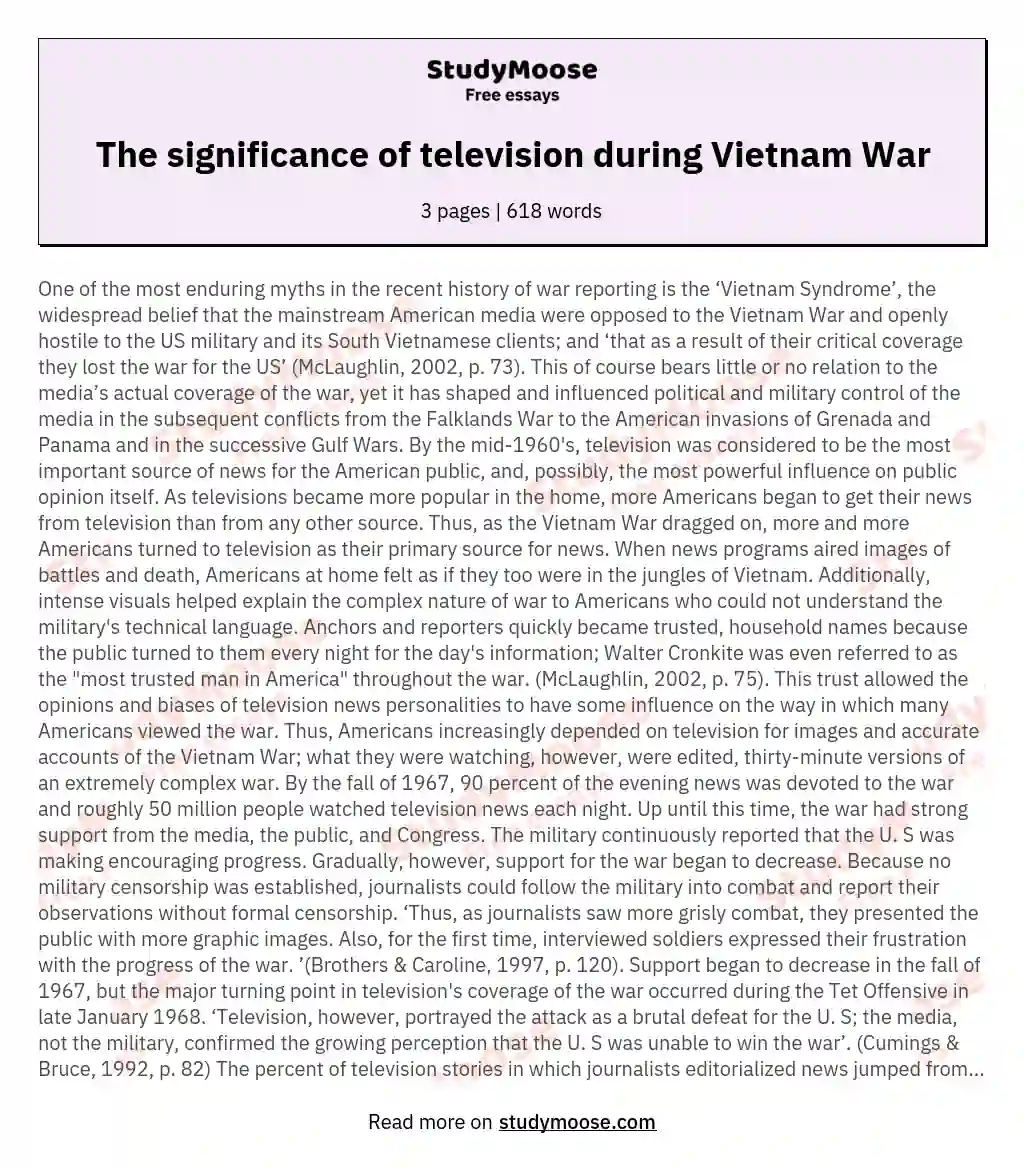 The significance of television during Vietnam War essay