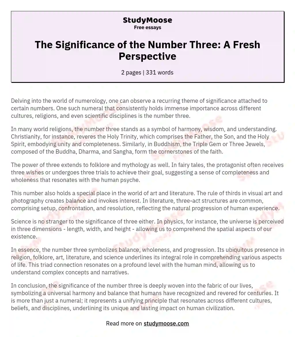 The Significance of the Number Three: A Fresh Perspective essay