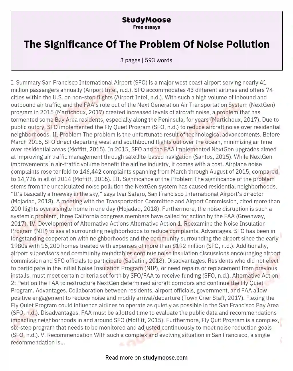 The Significance Of The Problem Of Noise Pollution essay