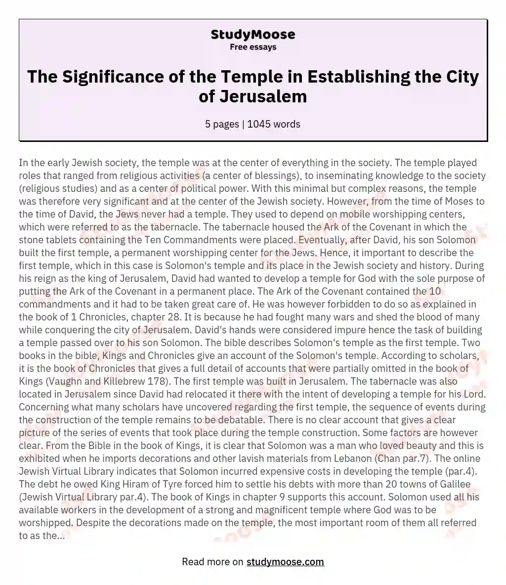 The Significance of the Temple in Establishing the City of Jerusalem essay