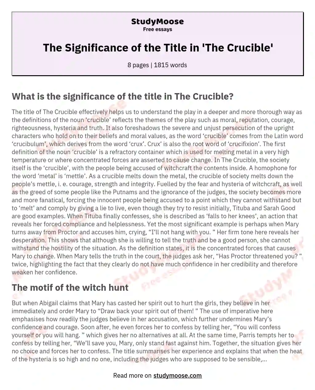 The Significance of the Title in 'The Crucible' essay
