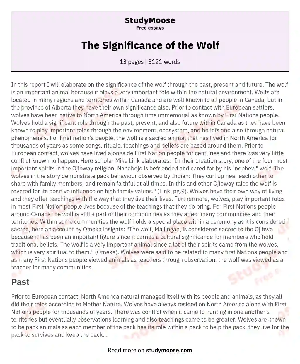 The Significance of the Wolf Free Essay Example