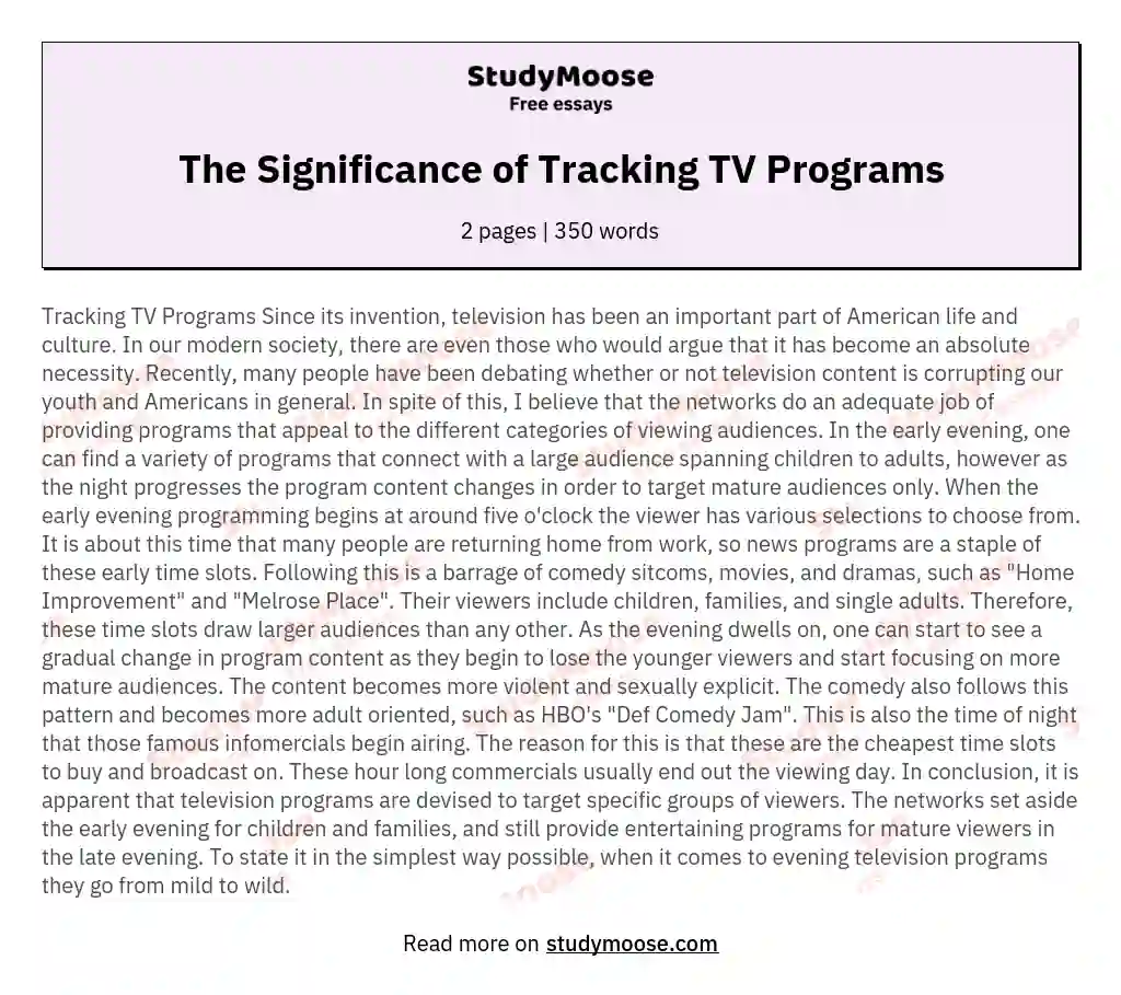 The Significance of Tracking TV Programs essay