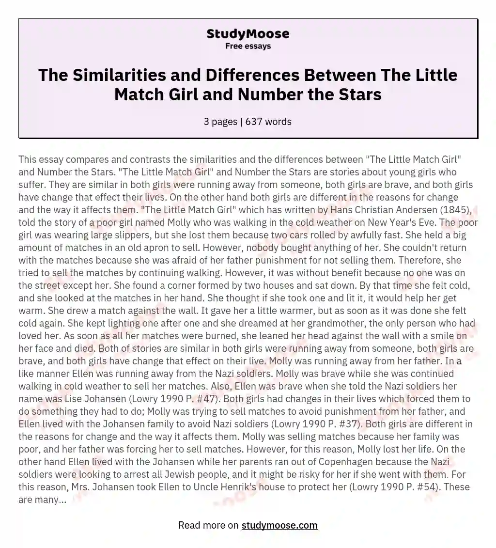 The Similarities and Differences Between The Little Match Girl and Number the Stars essay