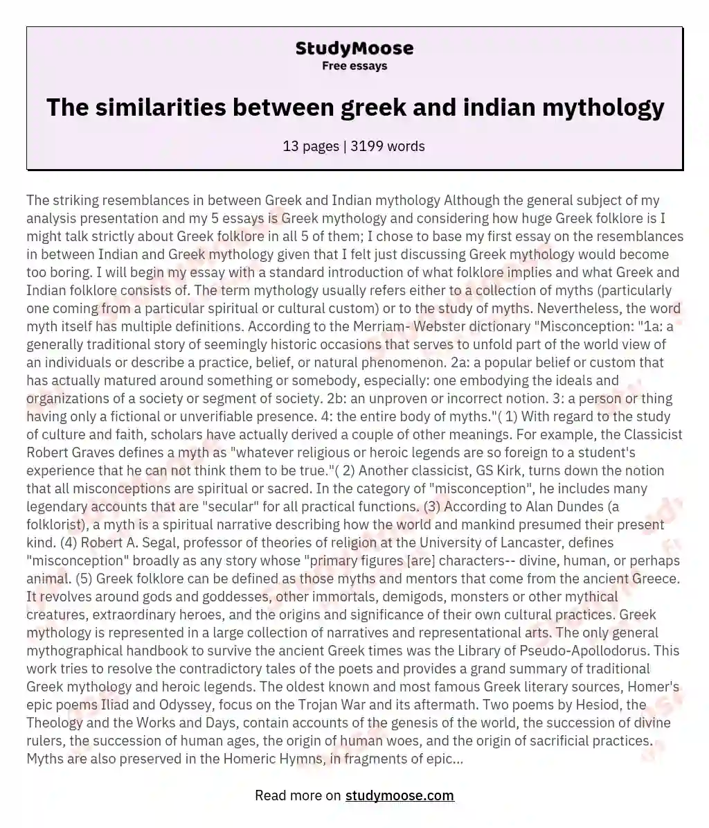 The similarities between greek and indian mythology