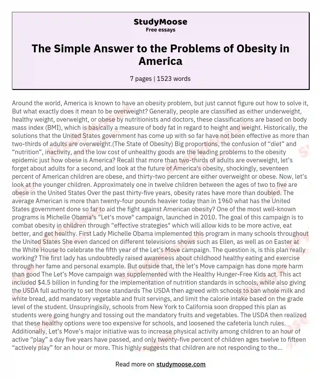 The Simple Answer to the Problems of Obesity in America essay