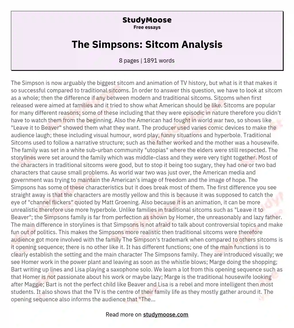 The Simpsons: Sitcom Analysis essay