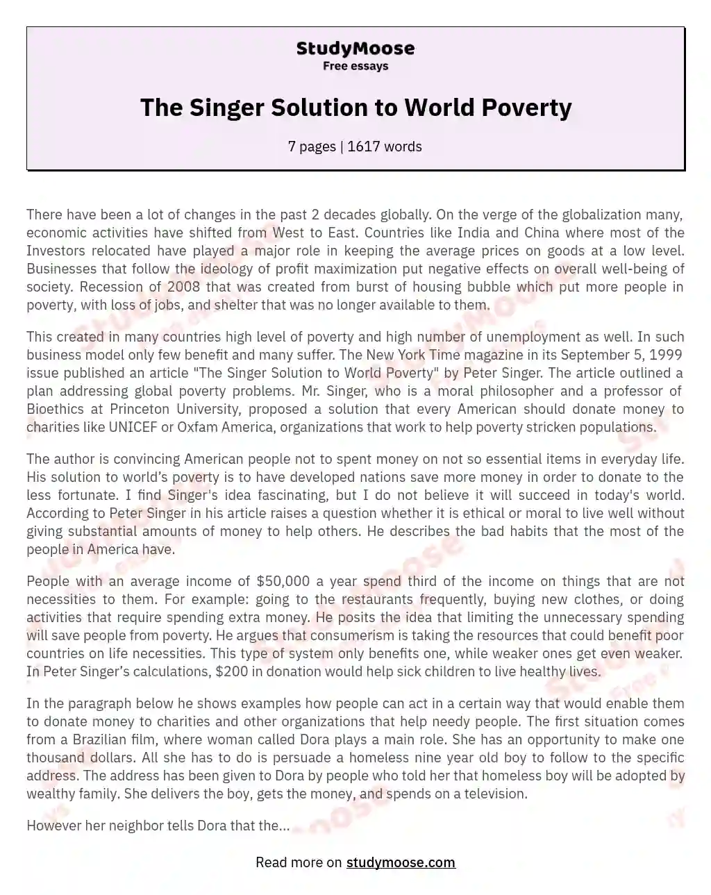The Singer Solution to World Poverty