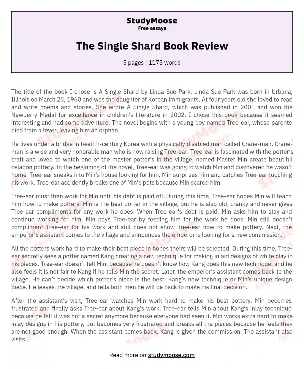 A Single Shard: From Orphan to Family essay