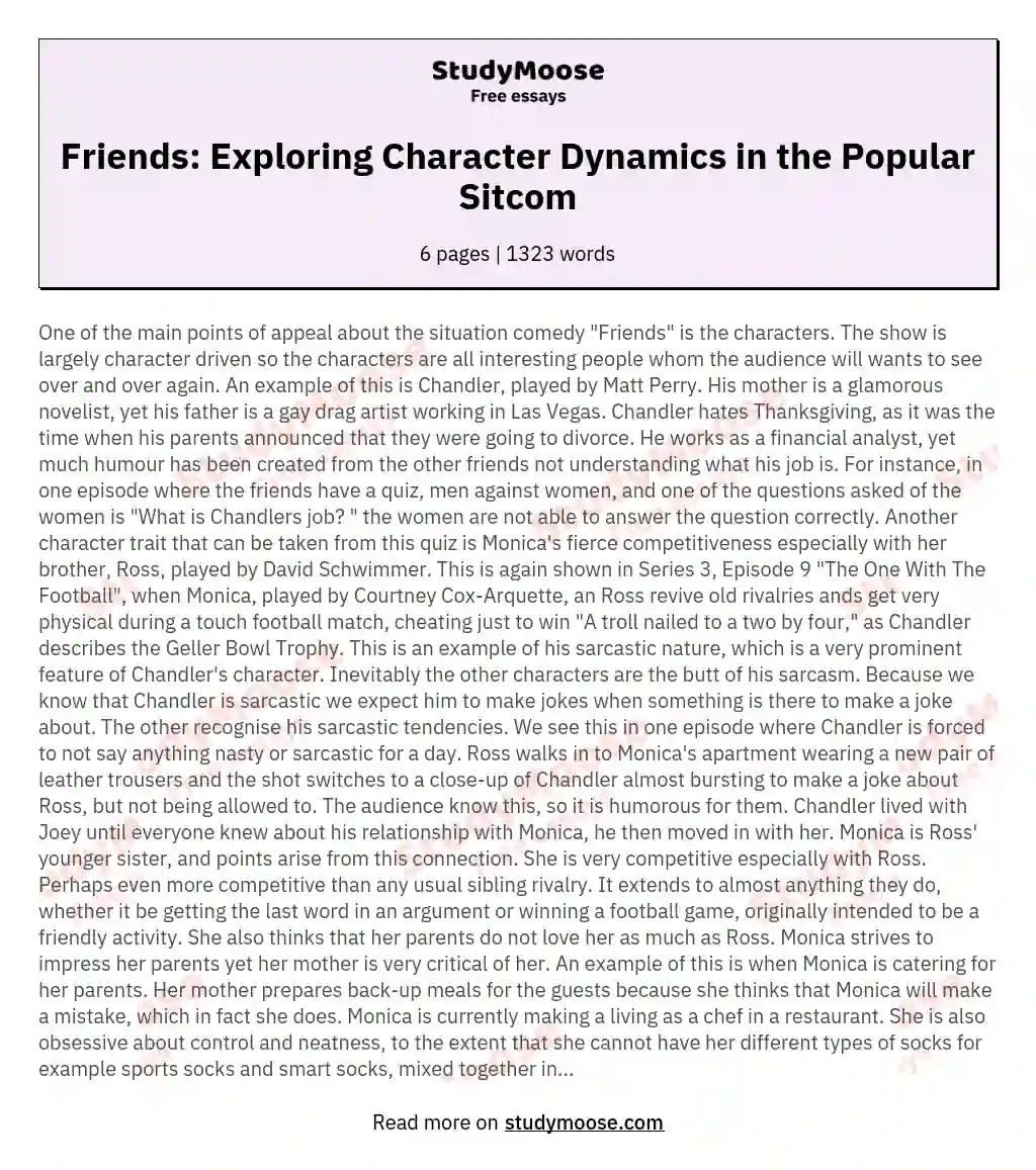 Friends: Exploring Character Dynamics in the Popular Sitcom essay