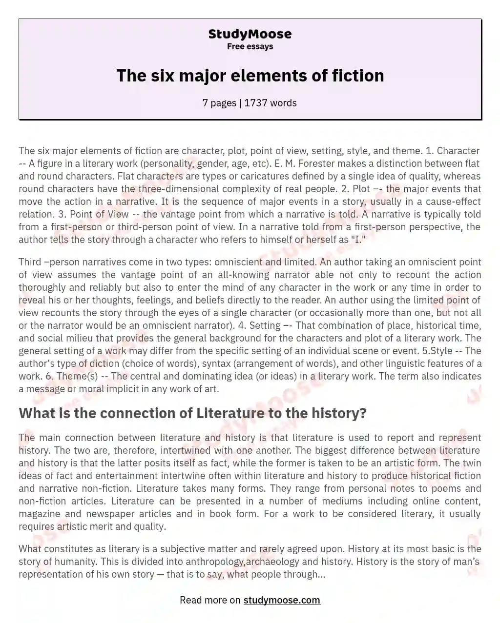 The six major elements of fiction
