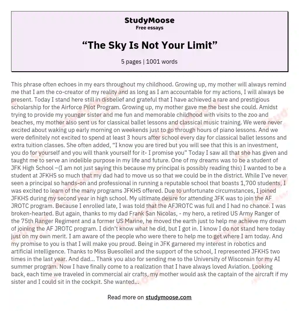 “The Sky Is Not Your Limit”