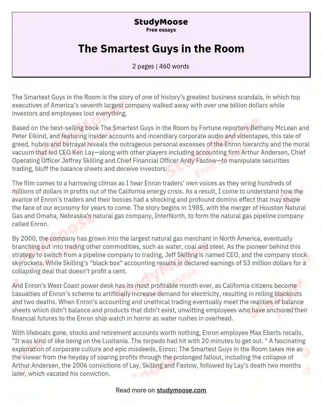 The Smartest Guys in the Room essay