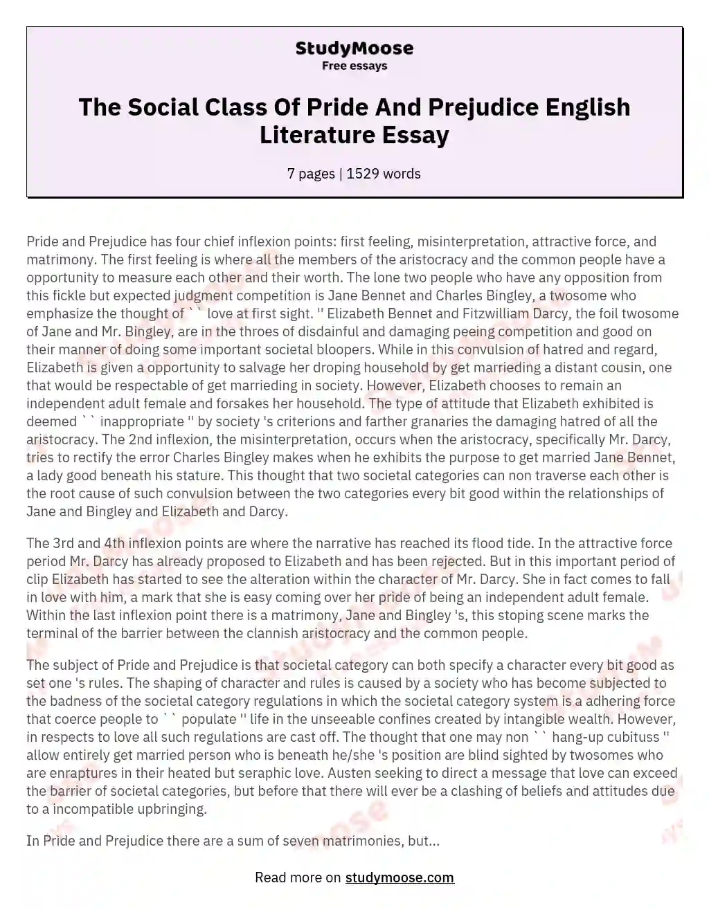 The Social Class Of Pride And Prejudice English Literature Essay essay