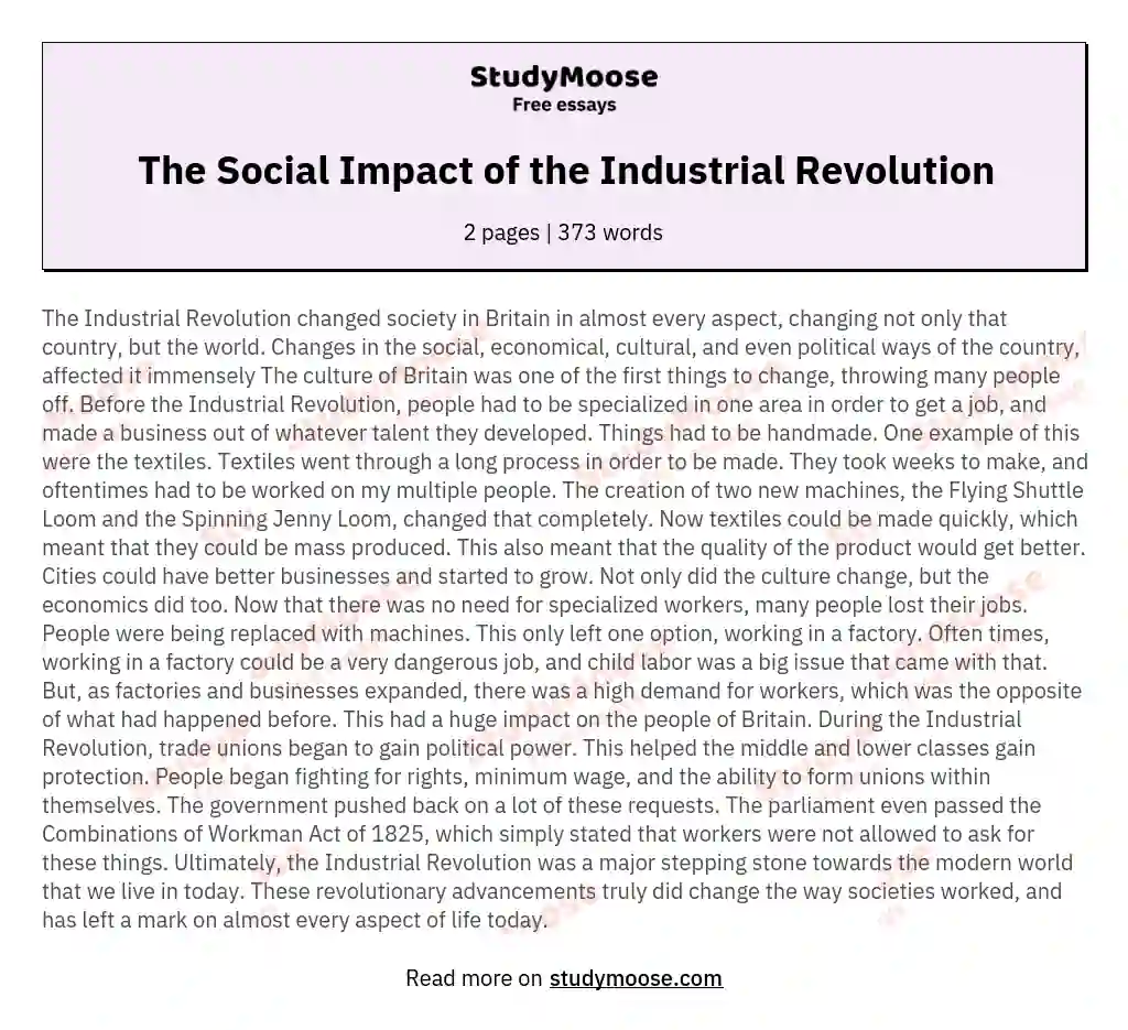 write an essay about the industrial revolution