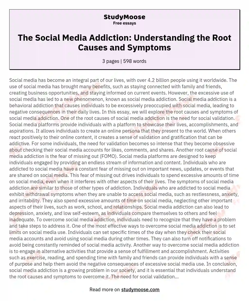 The Social Media Addiction: Understanding the Root Causes and Symptoms essay