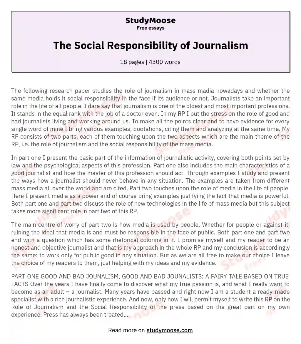 The Social Responsibility of Journalism