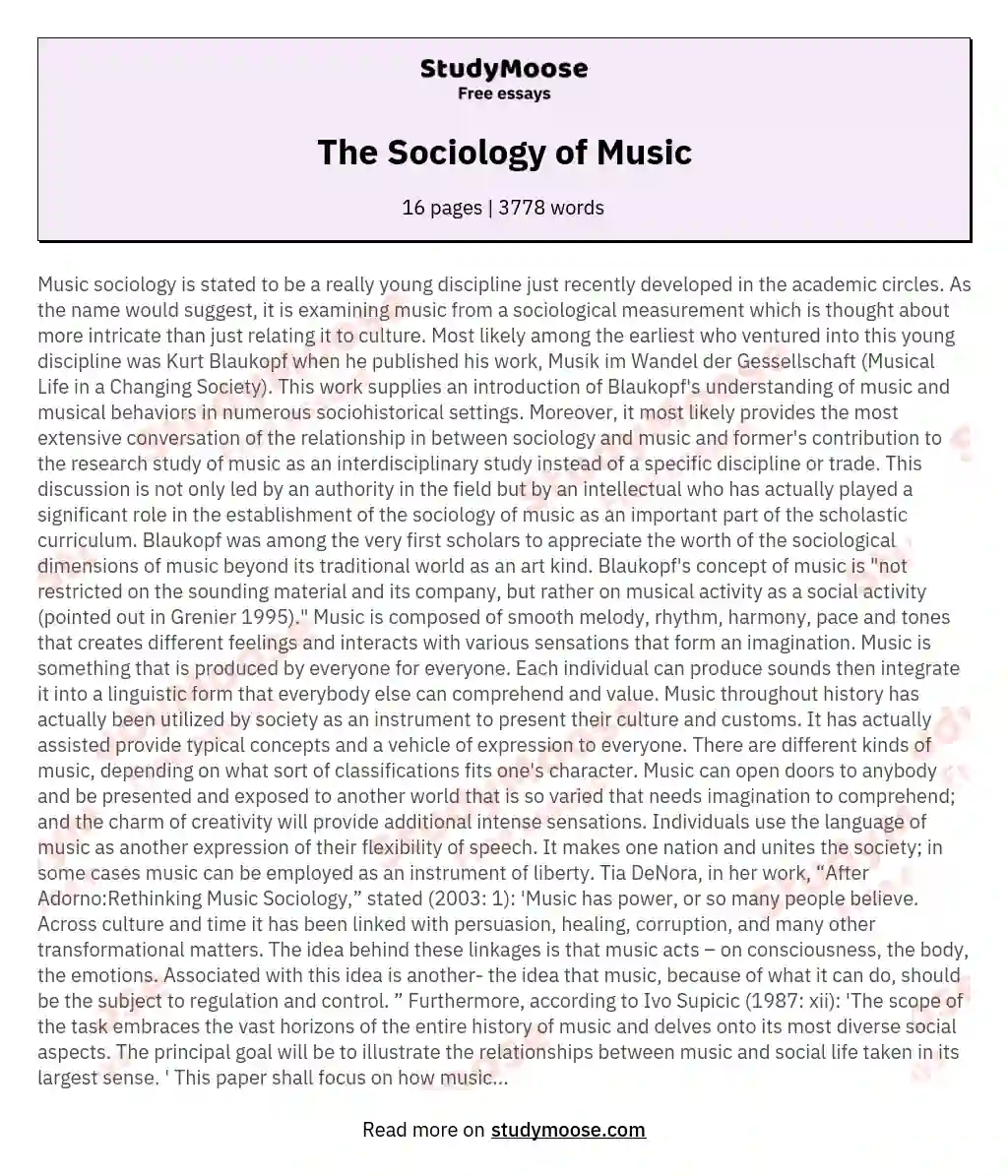 The Sociology of Music essay