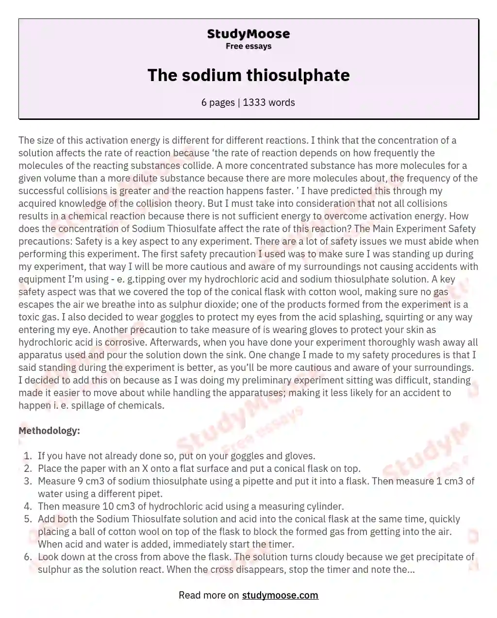 The sodium thiosulphate